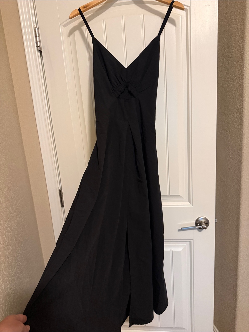 Women's Black Spaghetti Strap Maxi Dress with V-Neck